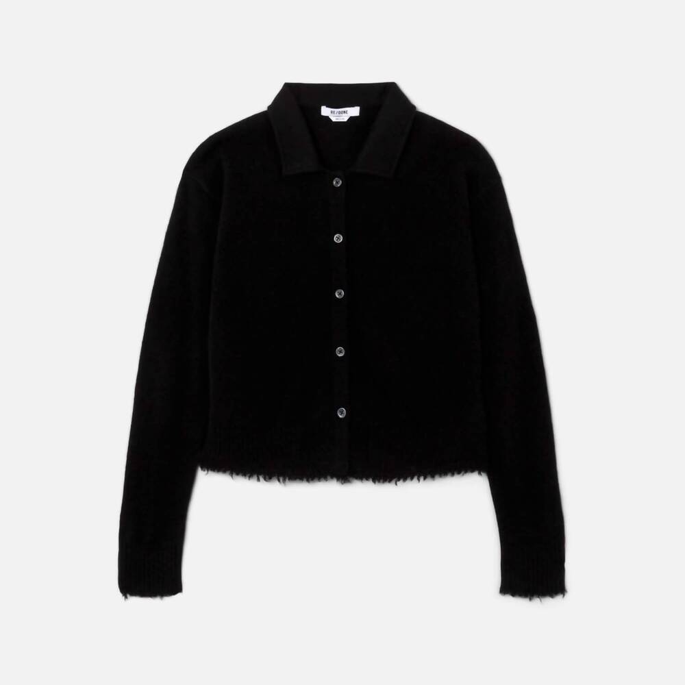 NEW RE/DONE women's loose polo cardigan in black
